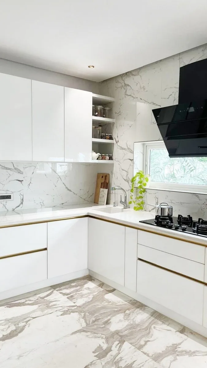 Serene 3BHK Residence interior in Hyderabad by AlcorOne Solutions — Modular kitchen